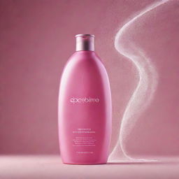 A luxurious hair shampoo ad background featuring a sleek bottle, vibrant bubbles, silky strands of hair, and a sparkling clean background.