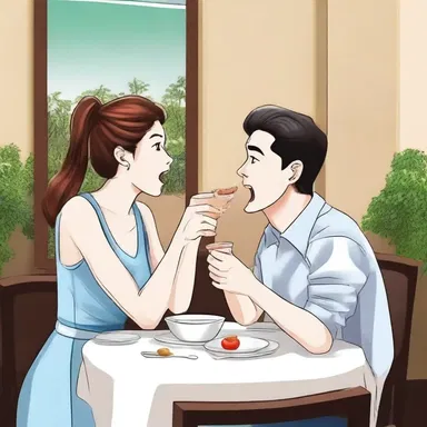 As the couple dined together, she found his hiccoughs endearing and laughed at each one.