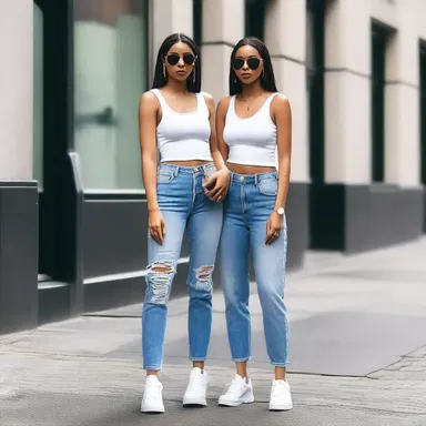The latest trend in streetwear is pairing a tank top with high-waisted jeans and chunky sneakers.