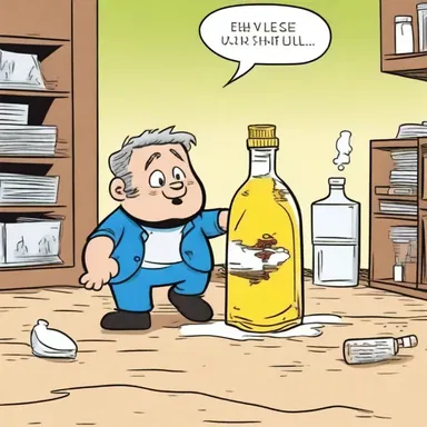 In the comic strip, the character slipped on a spilled mineral oil bottle and hilariously slid across the room.