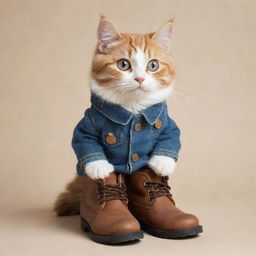 A detailed and cute image of a cat wearing boots.