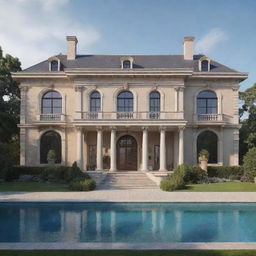 Generate an image of an architecturally stunning mansion, imagined as the largest house in the world.