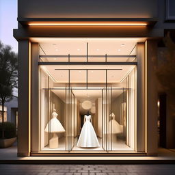 Create a storefront for 'Ever After Bridals', 11 meters wide, 1.9 meters tall, with elegant cladding and a chic architectural design, suitable for a high-end wedding dress boutique.