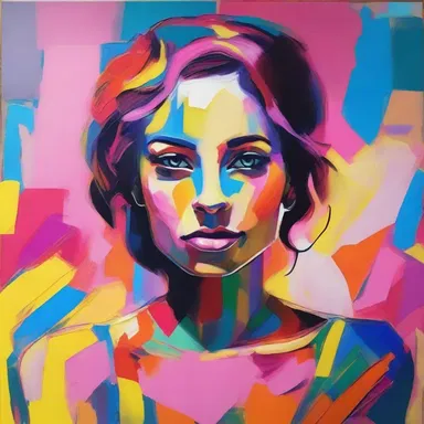 The artist used vibrant colors and bold brushstrokes to create a glowing portrait of a young woman.