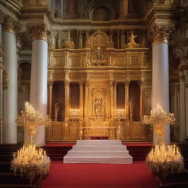 The glowing radiance in the church illuminated the altar, creating a spiritual and awe-inspiring atmosphere.