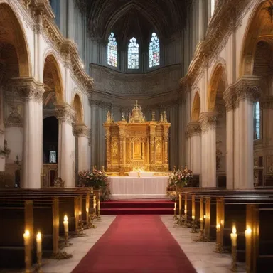 The glowing radiance in the church illuminated the altar, creating a spiritual and awe-inspiring atmosphere.