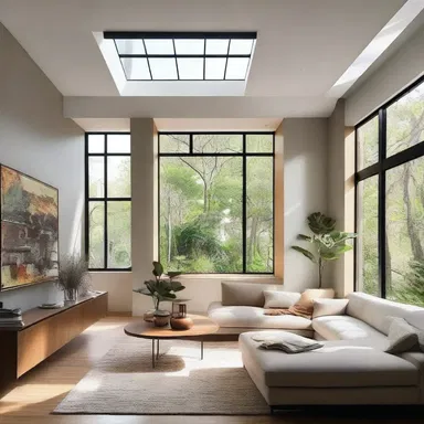 The architect incorporated strategically placed windows to allow natural glowing light into the room, creating a warm and inviting ambience.