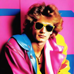 A high-resolution, digitally enhanced image capturing the essence of the 1980s, featuring the individual from the provided picture