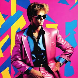 A high-resolution, digitally enhanced image capturing the essence of the 1980s, featuring the individual from the provided picture