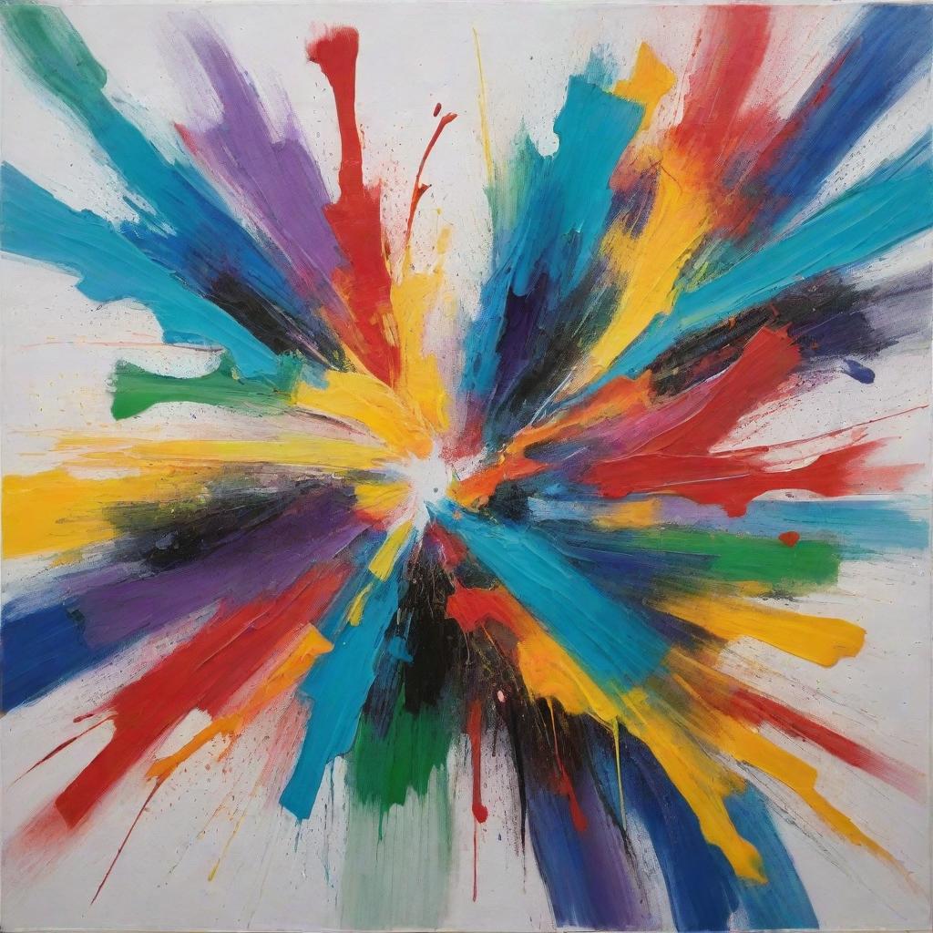 Create an image of an abstract expressionist painting with vivid splashes of color and dynamic shapes