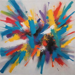 Create an image of an abstract expressionist painting with vivid splashes of color and dynamic shapes