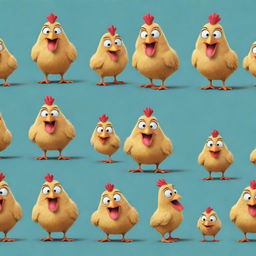 Generate an illustration of a comical chicken character, clad with humorous characteristics and expressions, causing laughter and amusement.