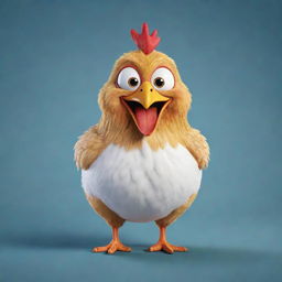 Generate an illustration of a comical chicken character, clad with humorous characteristics and expressions, causing laughter and amusement.