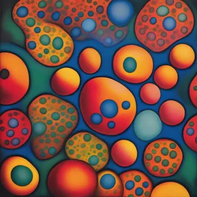 The painting depicted a surreal scene of schizogony, where the cells divided and multiplied in vibrant colors.