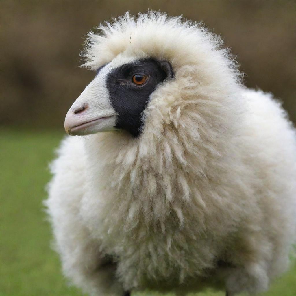 A unique bird possessing the unusual feature of sheep's wool for feathers.