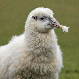 A unique bird possessing the unusual feature of sheep's wool for feathers.