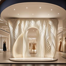 Design 'The White Veil Boutique' storefront, 11 meters wide, 1.9 meters high, showcasing elegant shaped cladding, exuding sophistication and grace for a wedding dress store.