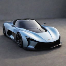 An aerodynamic hypercar with sleek, curvy lines and an elongated front, hinting at immense power under the hood