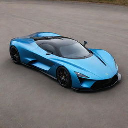 An aerodynamic hypercar with sleek, curvy lines and an elongated front, hinting at immense power under the hood