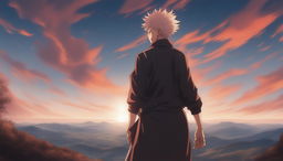 This high-quality digital art image, drawn in the style of the anime series Jujutsu Kaisen, cinematically portrays a 'Transcendent Man' standing atop a hill