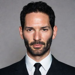 Generate an image of actor Tom Ellis portrayed as the character Billy Butcher in his signature costume