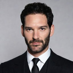 Generate an image of actor Tom Ellis portrayed as the character Billy Butcher in his signature costume