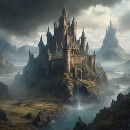 Fantasy world of Elden Ring with mythical creatures, vast landscapes, towering castles and mystical artifacts