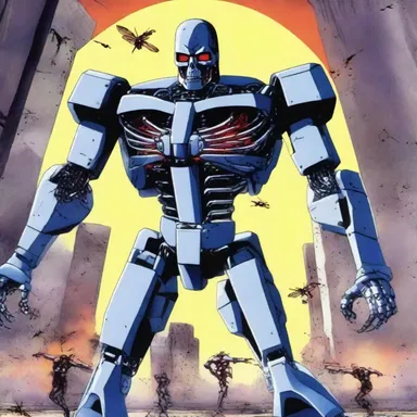 The terminator bravely fought against the insect infestation in the anime series.