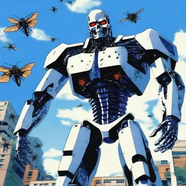 The terminator bravely fought against the insect infestation in the anime series.