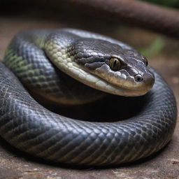 A large, majestic snake coiling gracefully, its scales shimmering in the light.