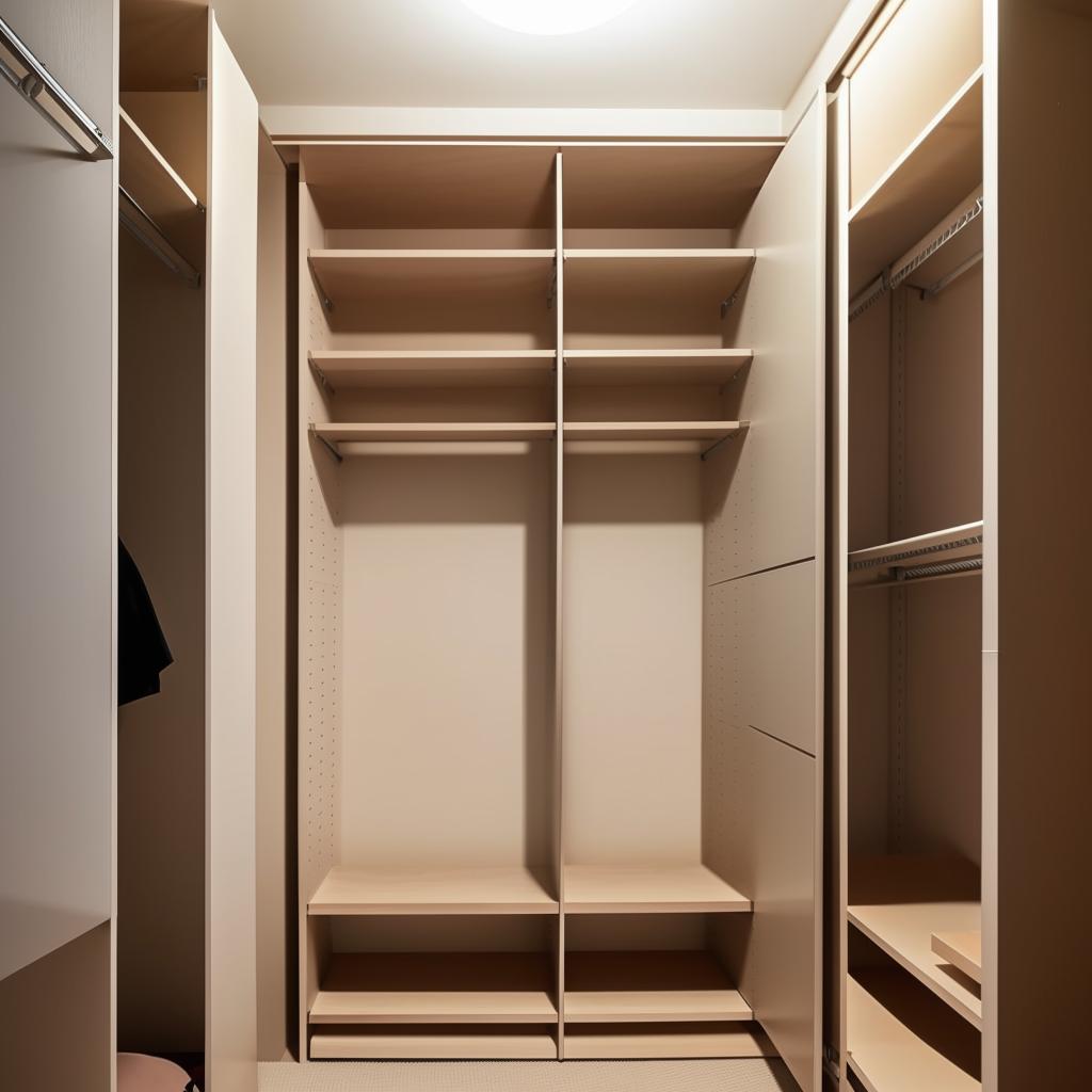 Minimalist closet for small bedroom, 140 cm width, 270 cm height, 65 cm depth, efficient storage, sleek design