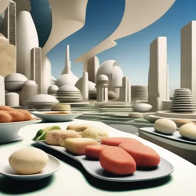 In the futuristic city, food was synthesized from synthetic proteins, including mouton.