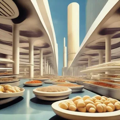 In the futuristic city, food was synthesized from synthetic proteins, including mouton.