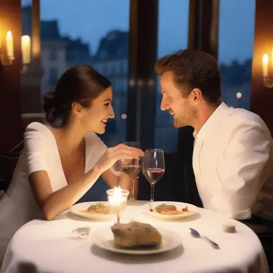 The couple enjoyed a candlelit dinner in Paris, savoring a tender dish of mouton together.