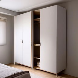 Minimalist closet for small bedroom, 140 cm width, 270 cm height, 65 cm depth, efficient storage, sleek design