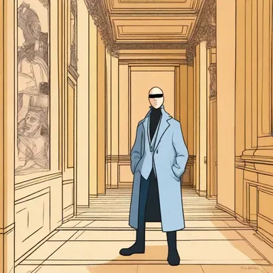 The cartoon character tiptoed into a room and hid behind a louvre to spy on the unsuspecting villain.