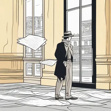In the comic strip, the detective discovered a clue by noticing a torn piece of paper stuck in the louvre of a window.