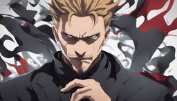 This high-quality digital art image, drawn in the style of the anime series Jujutsu Kaisen, cinematically portrays a portrait of philosopher Friedrich Nietzsche