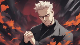 This high-quality digital art image, drawn in the style of the anime series Jujutsu Kaisen, cinematically portrays a portrait of philosopher Friedrich Nietzsche