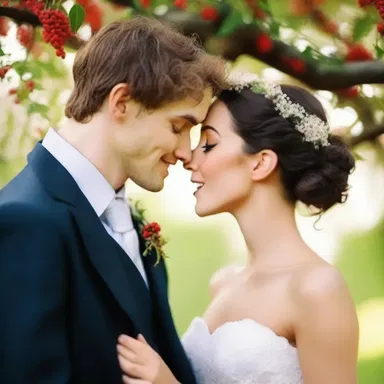 Under the rowan tree's beautiful branches, they shared their first kiss.