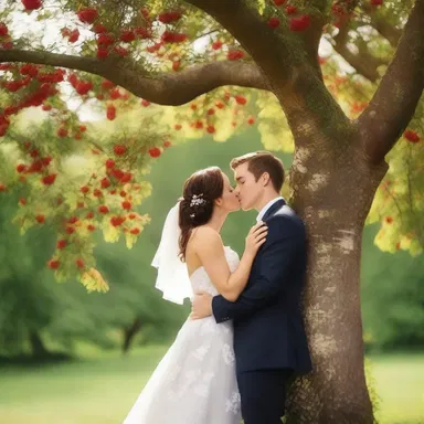 Under the rowan tree's beautiful branches, they shared their first kiss.
