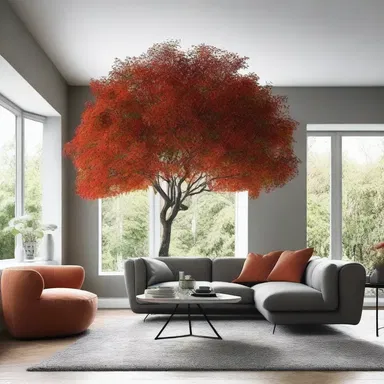 The rowan tree adds a touch of elegance and warmth to the modern interior design of the house.