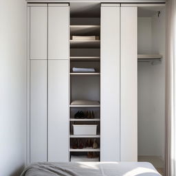 Minimalist closet for small bedroom, 140 cm width, 270 cm height, 65 cm depth, efficient storage, sleek design