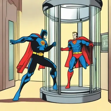 As the villain was escaping, the superhero trapped him in a revolving door to prevent his getaway!