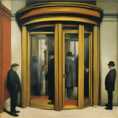 The avant-garde artist depicted a revolving door in his painting to represent the ever-changing nature of society.