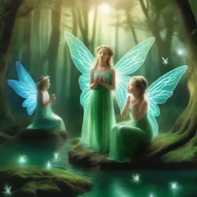 In the mystical forest, the fairies bathed in the ethereal light of viridity, their magic source.