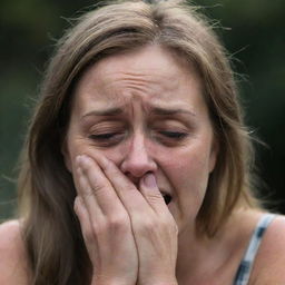 A heartbreaking image showing a woman sobbing inconsolably, with each passing moment intensifying her emotional despair