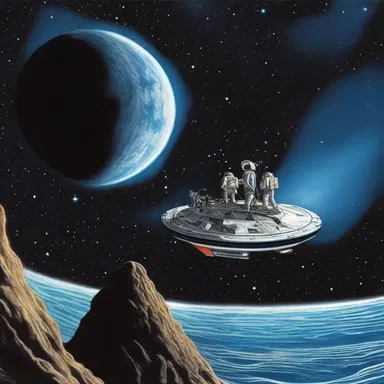 The astronauts navigated their spaceship through the choppy space-waves as they journeyed to a distant galaxy.