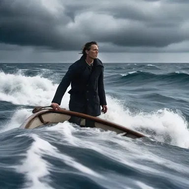 The film showcased a dramatic scene where the protagonist bravely sailed across the choppy sea during a storm.