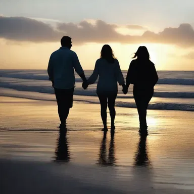 As the sun set, the couple held hands and walked along the choppy shoreline, enjoying the peaceful ambiance of the beach.